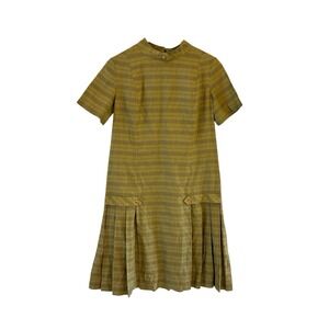 Vtg 60s American Golfer Dress Womens 14 Green Preppy Pleated Plaid Sporty Mod